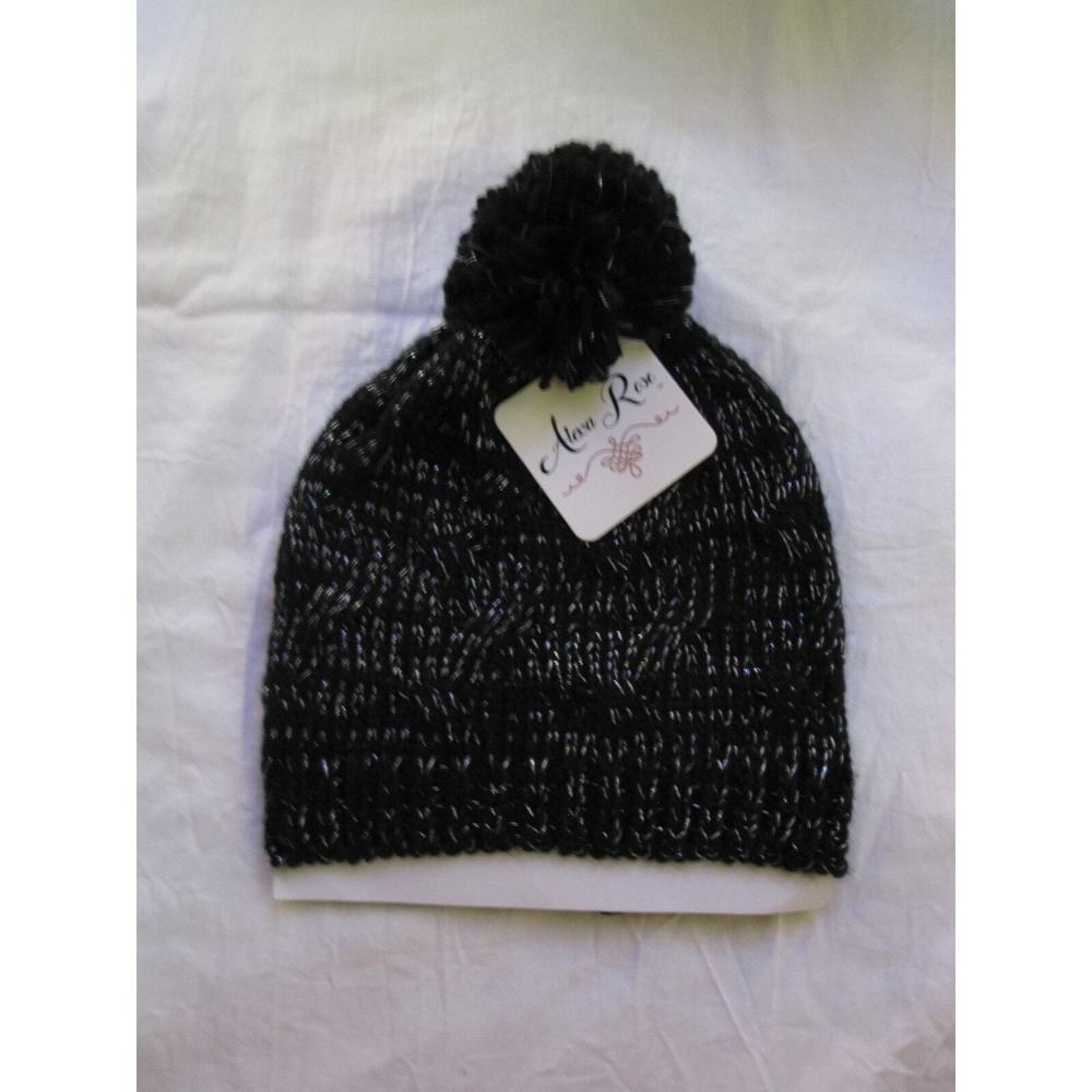 NEW Alexa Rose Winter Knit Hat Beanie Tuk Black Silver‎ Woven Girl's Pom Pom